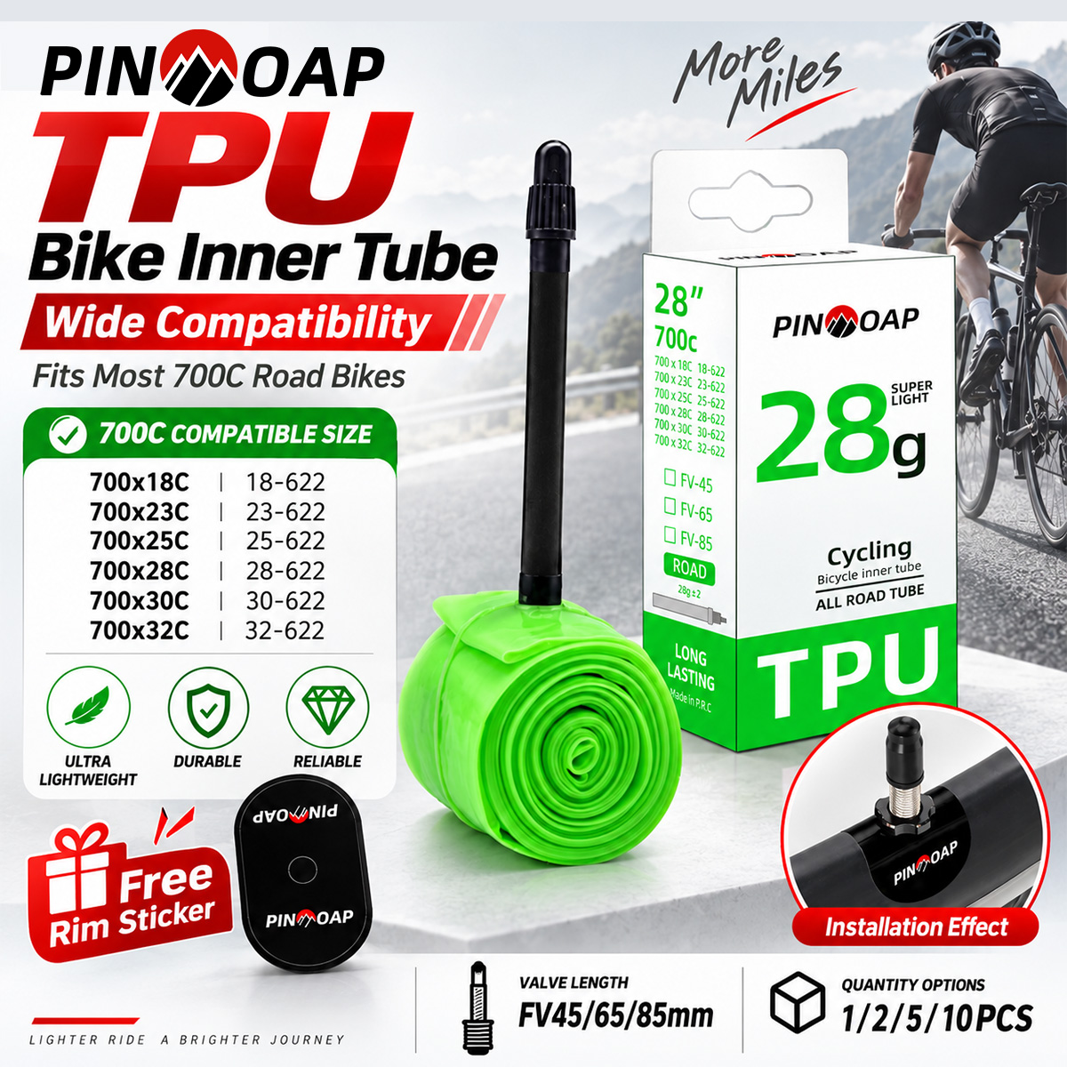 Inner Tube 700C - PINMOAP 28g Chambre à air de